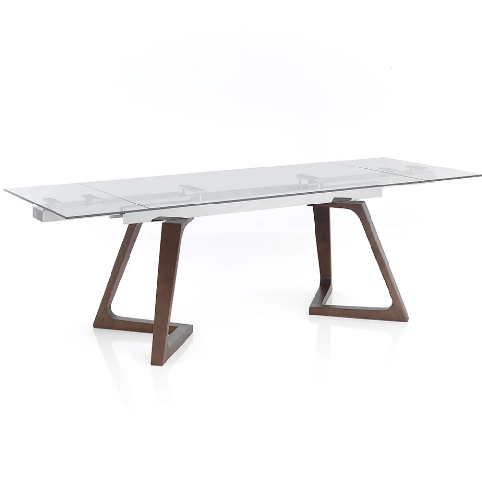 Ausziehbarer Tisch bis 260 cm aus Massivholz und gehärtetem Glas - Sizilien