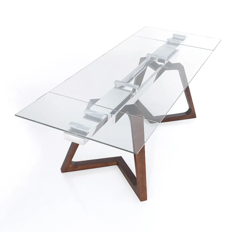 Ausziehbarer Tisch bis 260 cm aus Massivholz und gehärtetem Glas - Sizilien