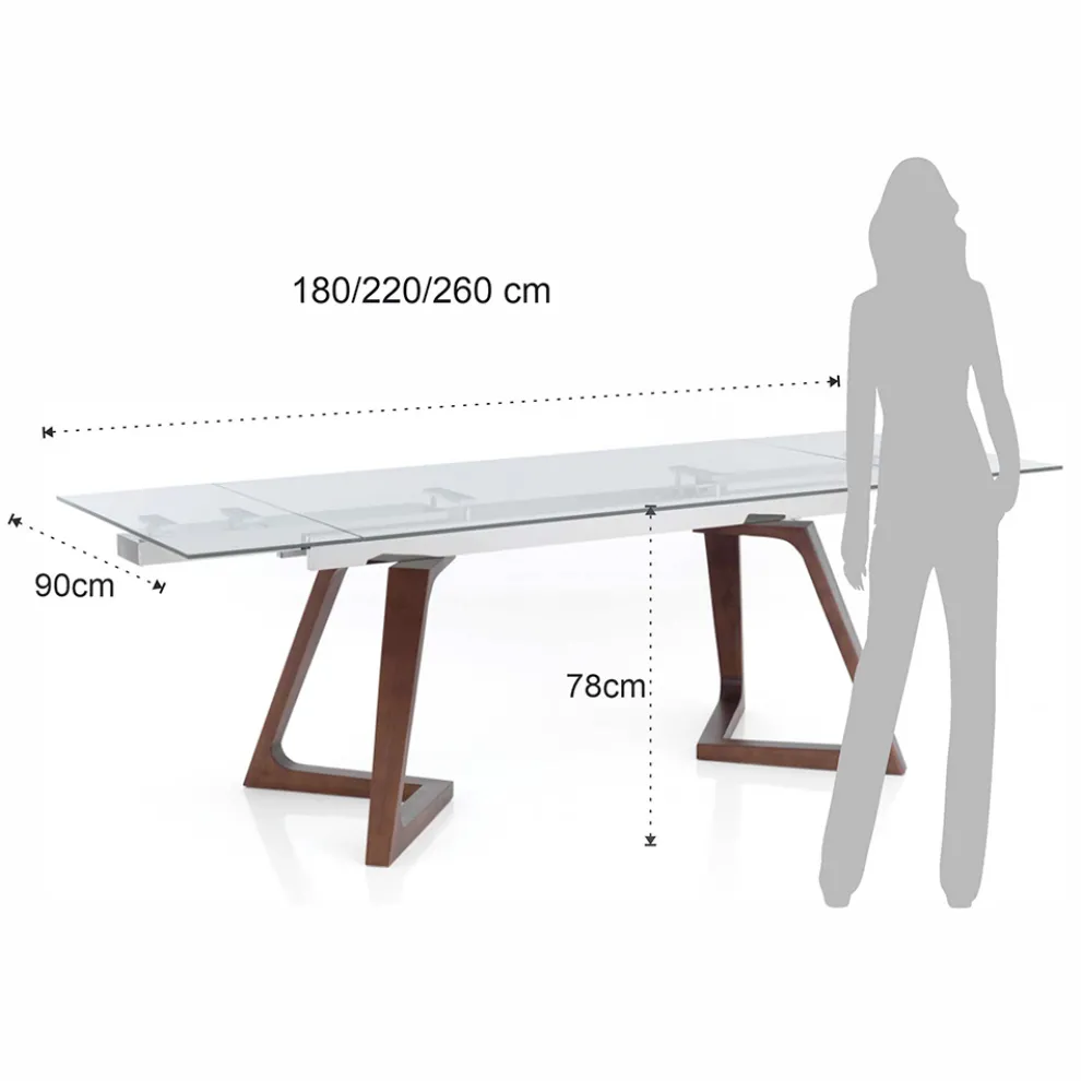 Ausziehbarer Tisch bis 260 cm aus Massivholz und gehärtetem Glas - Sizilien