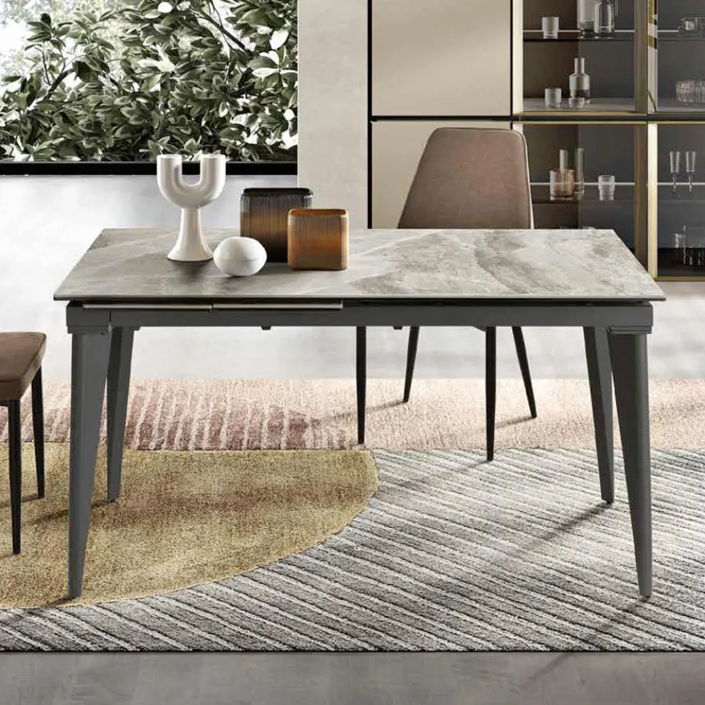 Ausziehbarer Tisch bis 200 cm Teleskop aus Metall und Feinsteinzeug - Achille