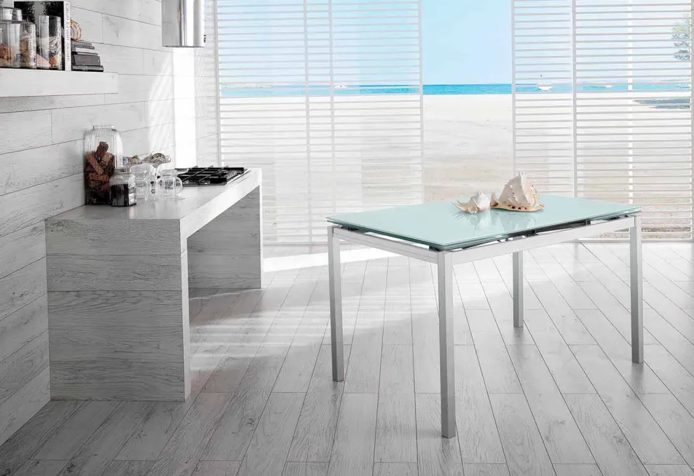 Ausziehbarer Tisch in modernem Design bis 200 cm in Glas und Metall - Stempel