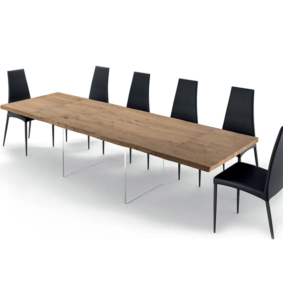 Ausziehbarer Tisch bis 300 cm aus furniertem Holz und Glas – Tear