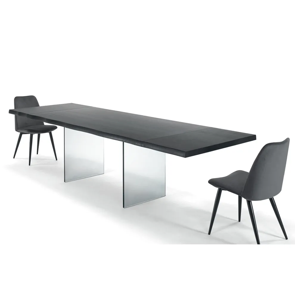Ausziehbarer Tisch bis 300 cm aus furniertem Holz und Glas – Tear