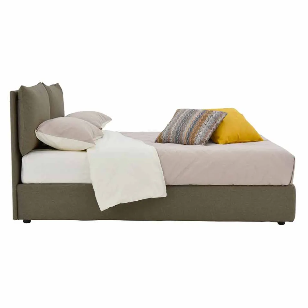 Doppelbett aus Stoff gepolstert mit schwarzen Füßen Made in Italy - Bandola