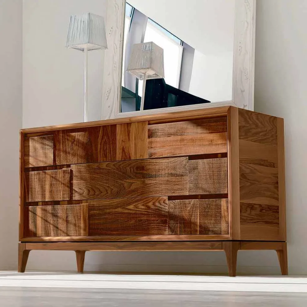 Kommode mit 3 Schubladen, massives Nussholz, modernes Design, Nino