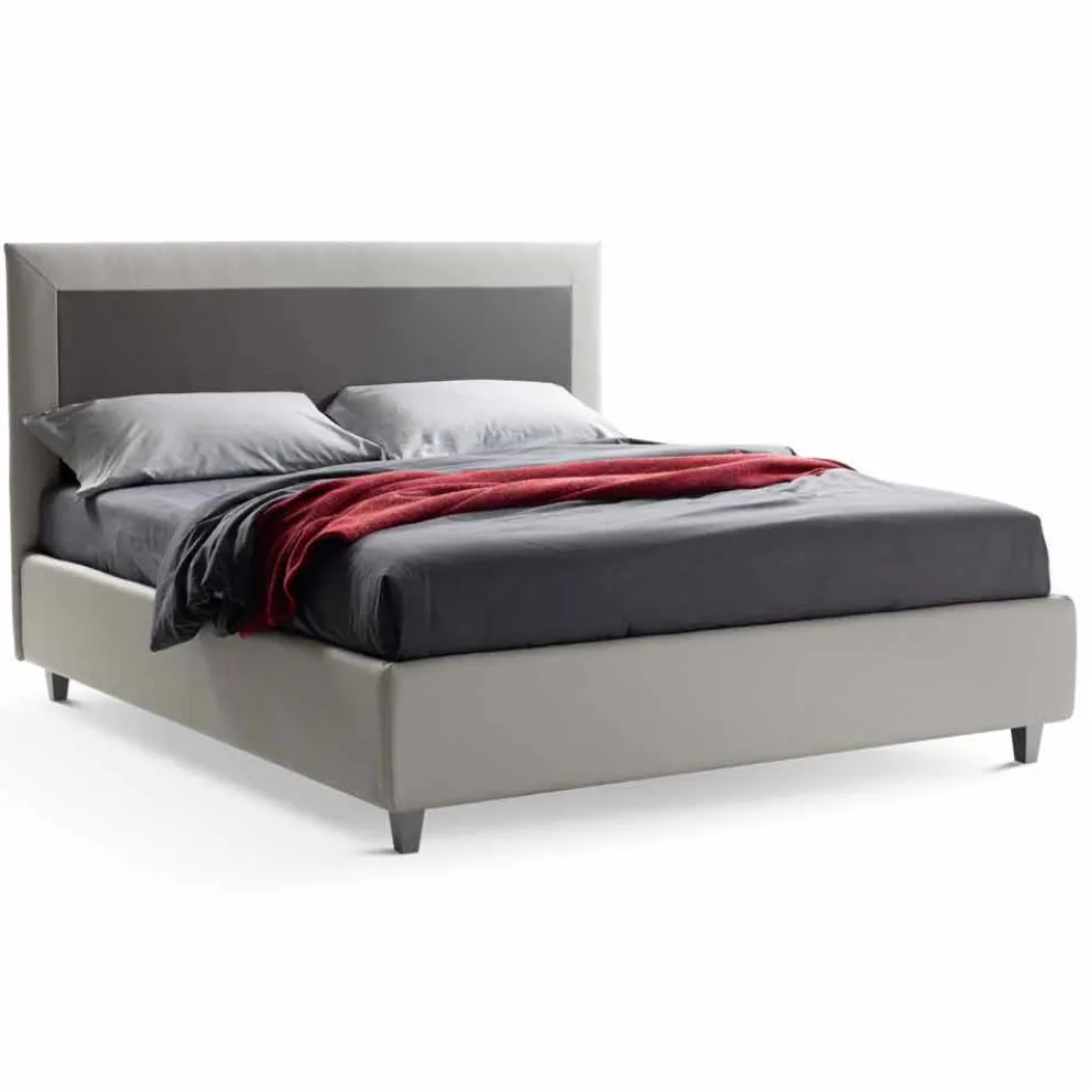 Doppelbett aus Kunstleder mit Box und glattem Kopfteil Made in Italy - Arturo
