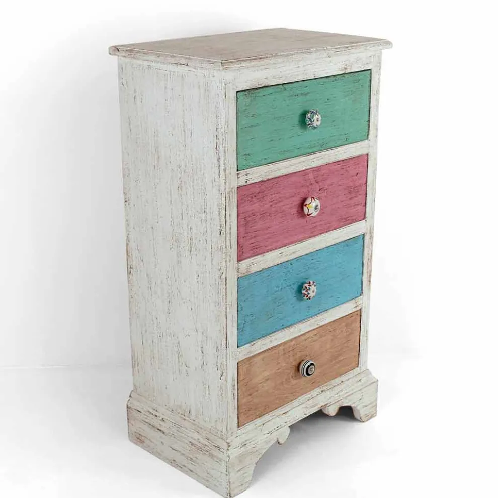 Artisan Kommode mit 4 Schubladen aus weißem Holz Made in Italy - Manhattan
