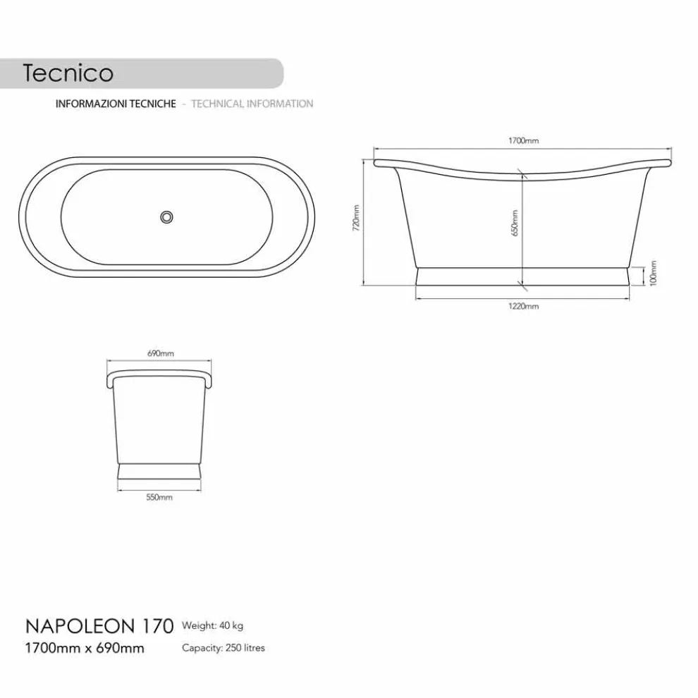 Badewanne Freestanding aus Kupfer in modernem Design Julia