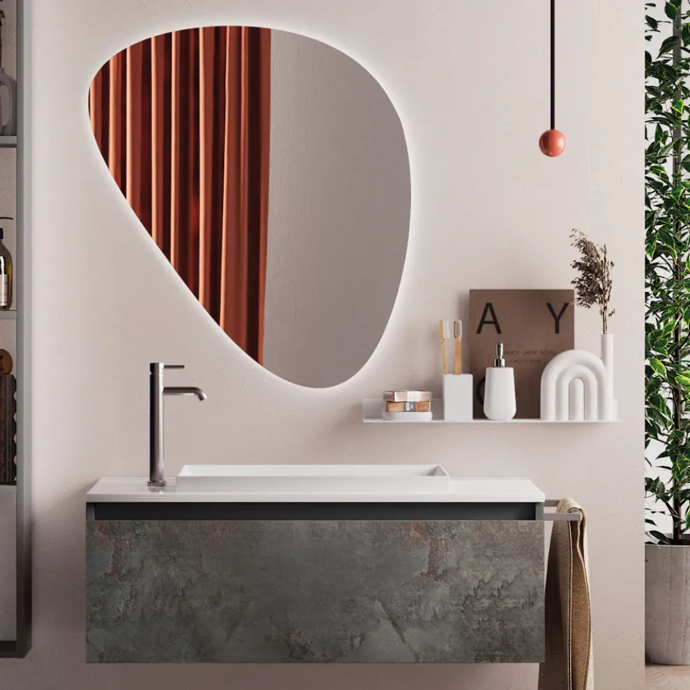 Badezimmerkomposition mit modernem Spiegel, Sockel und Waschbecken Made in Italy – Dream