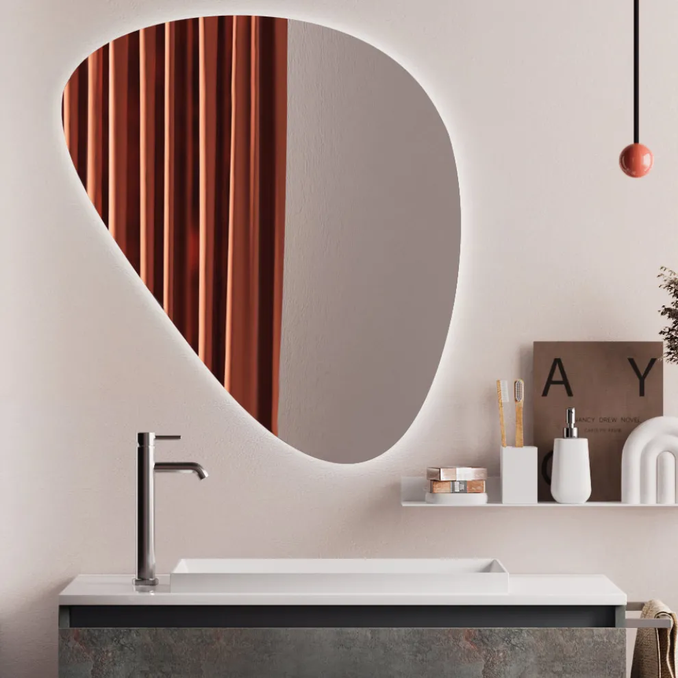 Badezimmerkomposition mit modernem Spiegel, Sockel und Waschbecken Made in Italy – Dream