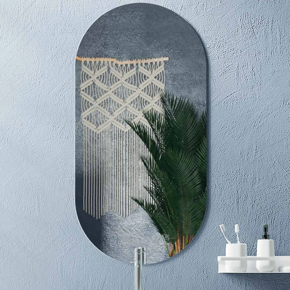 Badezimmerkomposition mit ovalem Spiegel, Sockel und Waschbecken, hergestellt in Italien – Kilos