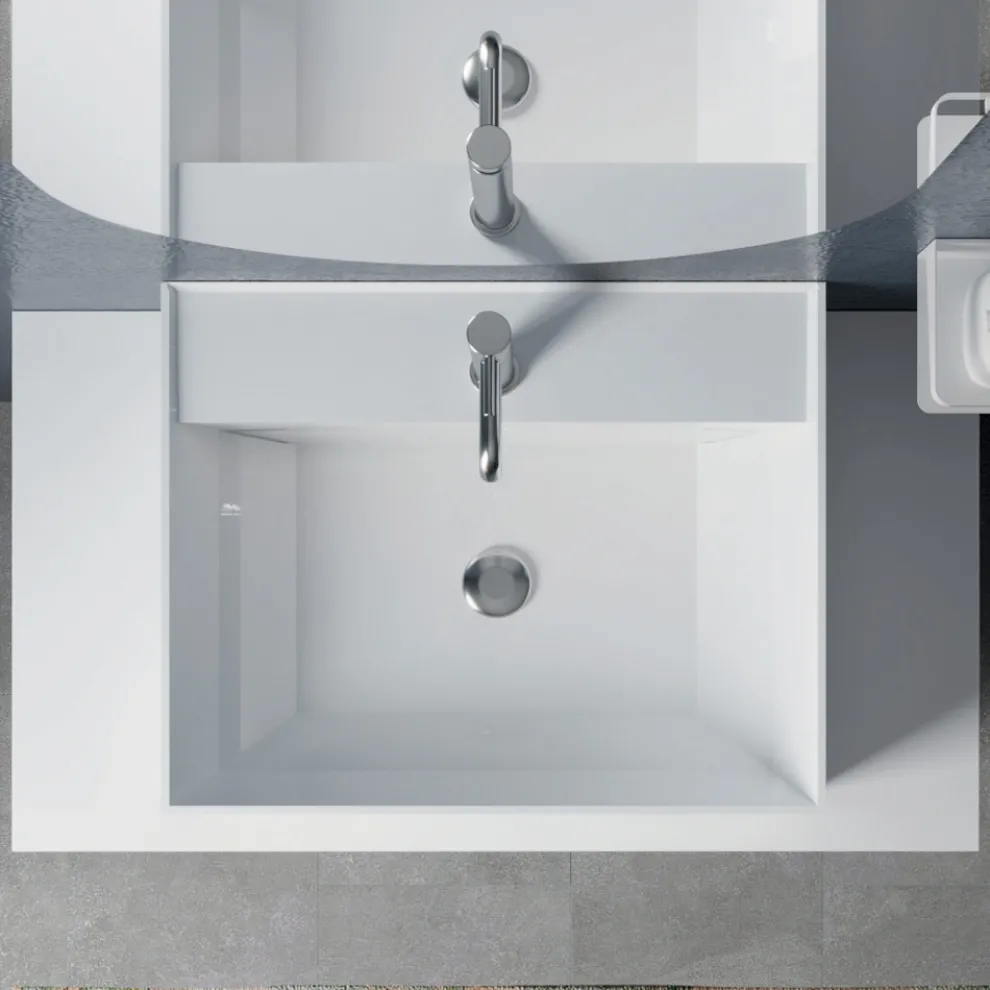 Badezimmerkomposition mit ovalem Spiegel, Sockel und Waschbecken, hergestellt in Italien – Kilos