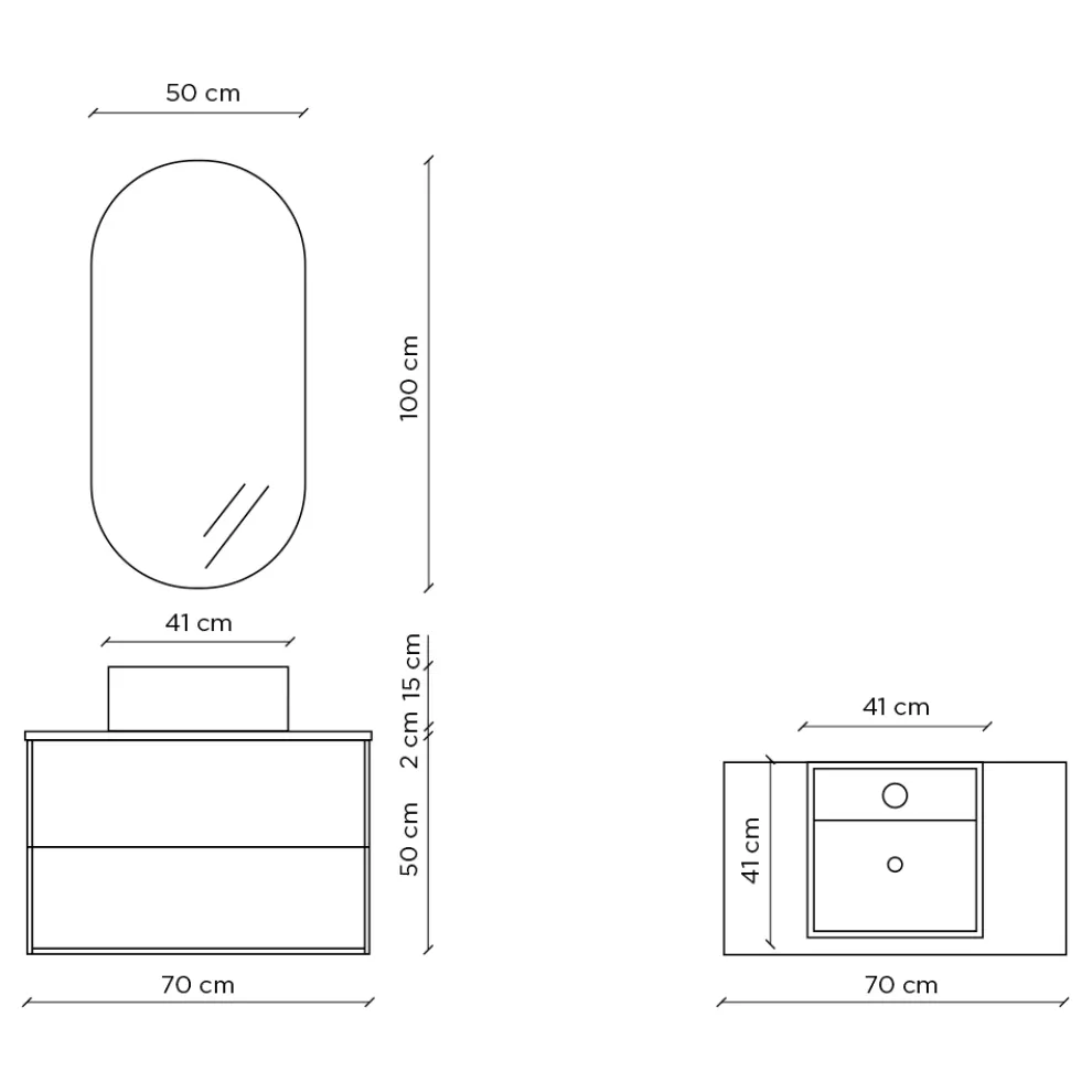 Badezimmerkomposition mit ovalem Spiegel, Sockel und Waschbecken, hergestellt in Italien – Kilos