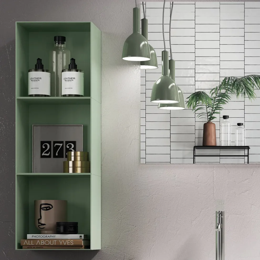 Badezimmerkomposition mit Sockel aus Honigeiche, Waschbecken und Spiegel, hergestellt in Italien – Kilos