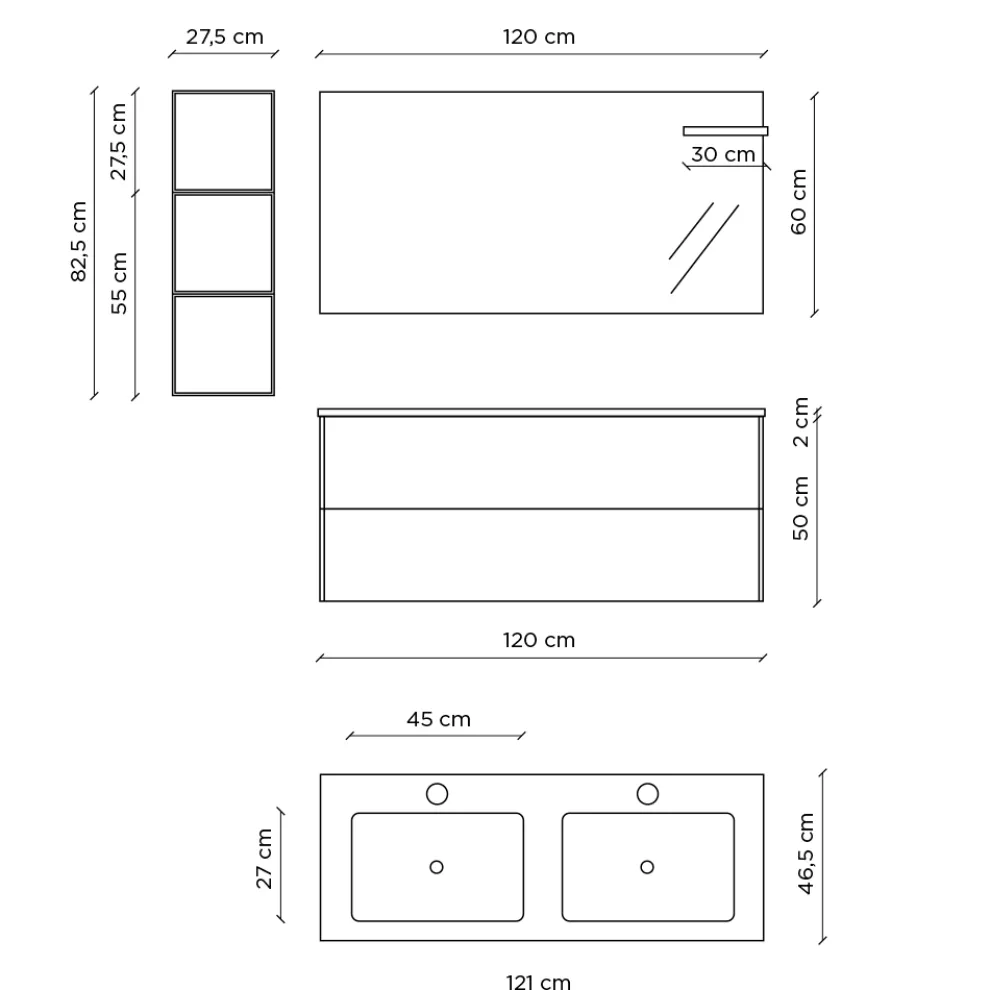 Badezimmerkomposition mit Sockel aus Honigeiche, Waschbecken und Spiegel, hergestellt in Italien – Kilos