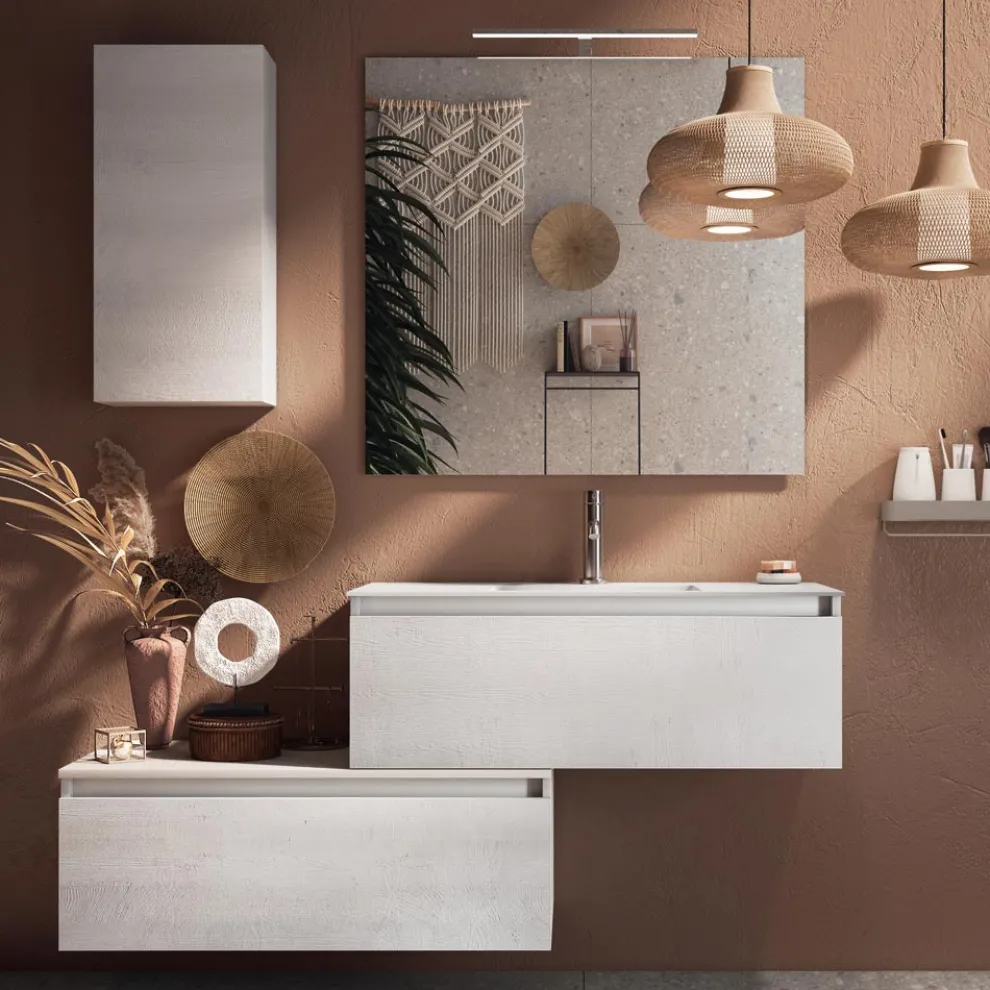 Badezimmerkomposition komplett mit Waschbecken, kratzfestem Sockel und Spiegel, hergestellt in Italien – Dream