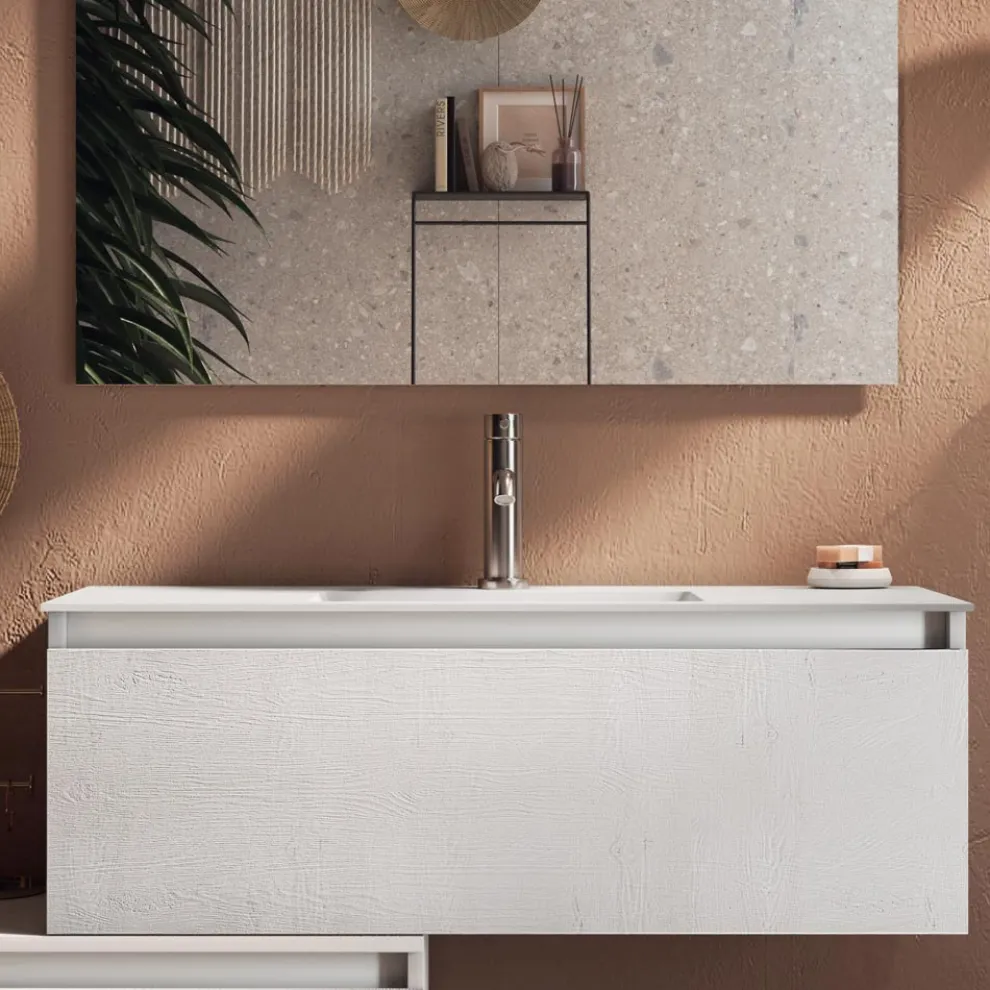 Badezimmerkomposition komplett mit Waschbecken, kratzfestem Sockel und Spiegel, hergestellt in Italien – Dream