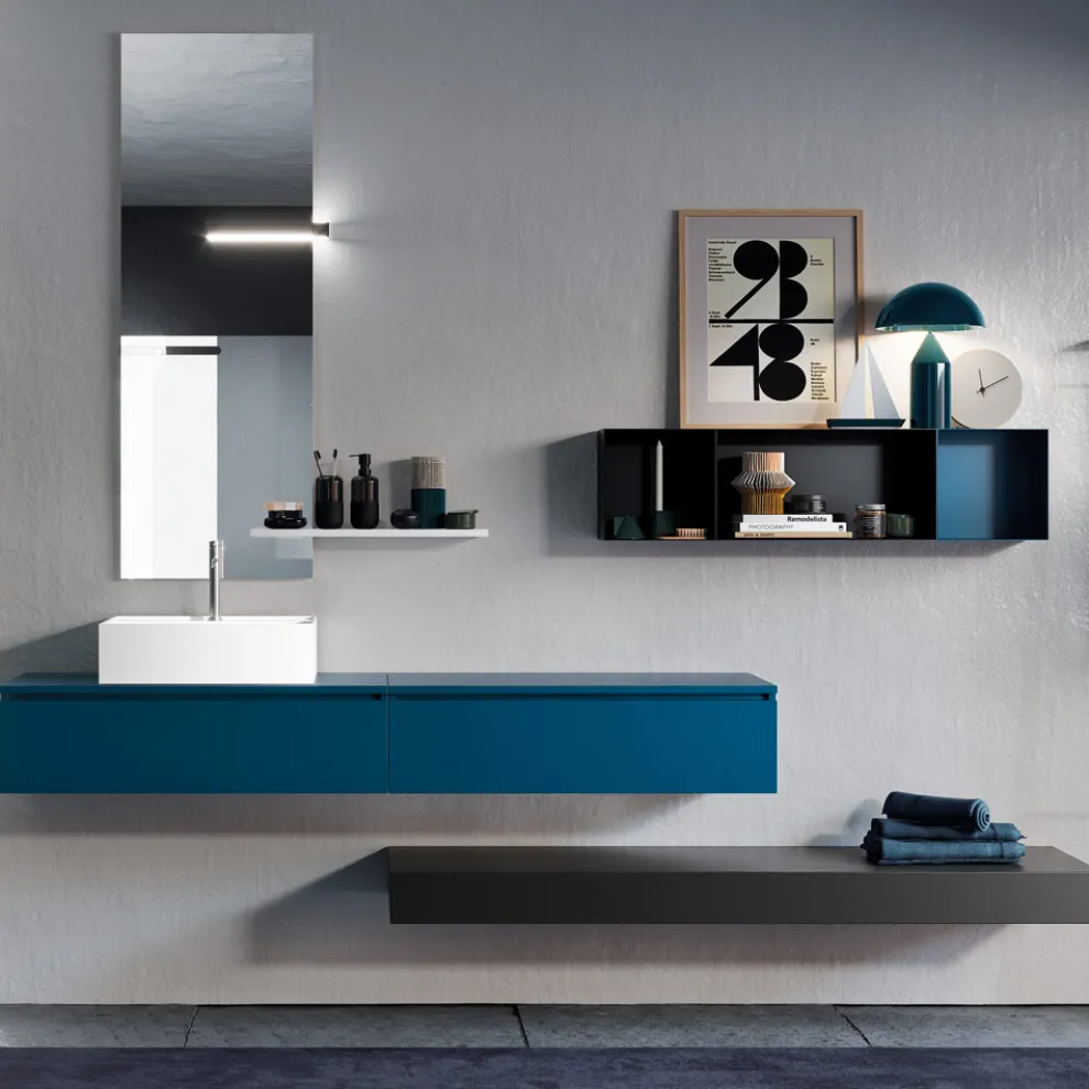 Badezimmerkomposition komplett mit Spiegel, Keramikwaschbecken, hergestellt in Italien – Palom