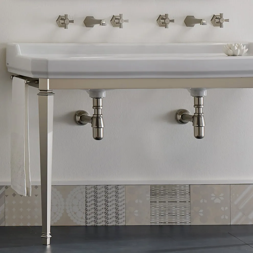 Badezimmerkonsole L 135 cm mit Doppelschale aus Keramik Made in Italy - Nausica
