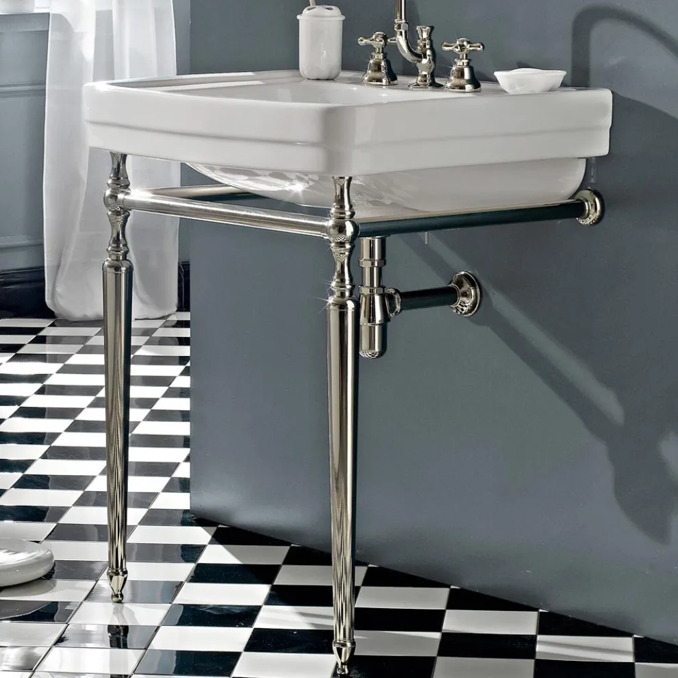 Badezimmerkonsole L69 cm auf den Füßen aus weißer Vintage-Keramik, hergestellt in Italien - Marwa