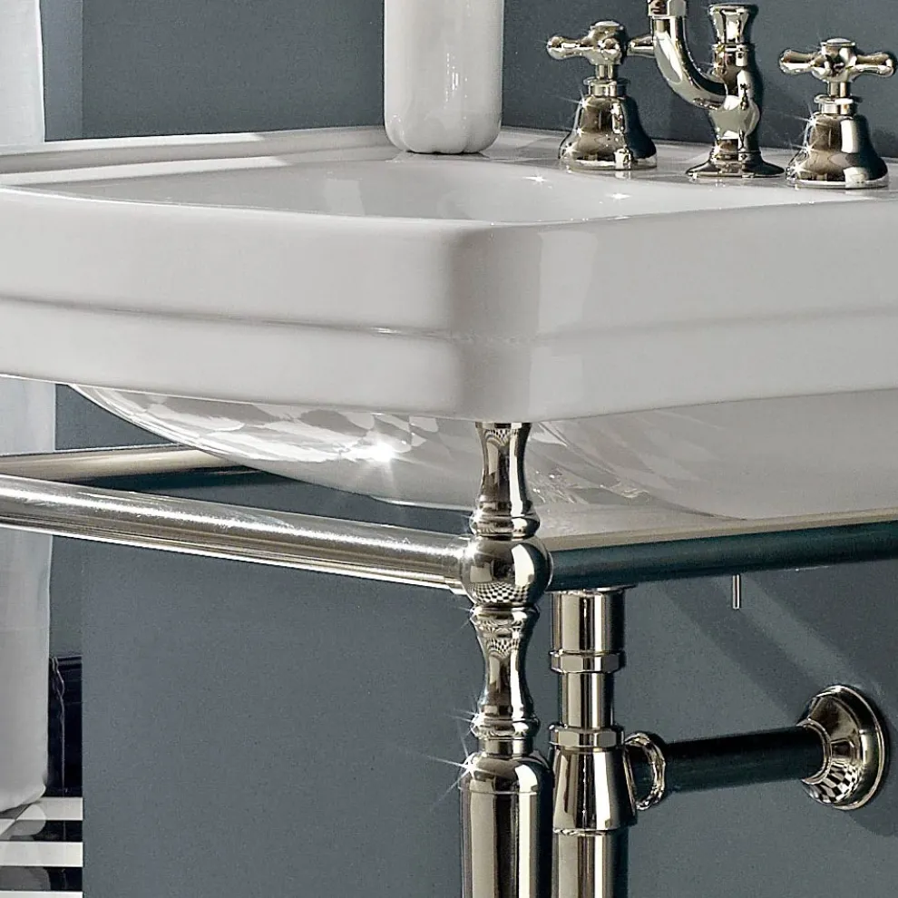 Badezimmerkonsole L69 cm auf den Füßen aus weißer Vintage-Keramik, hergestellt in Italien - Marwa