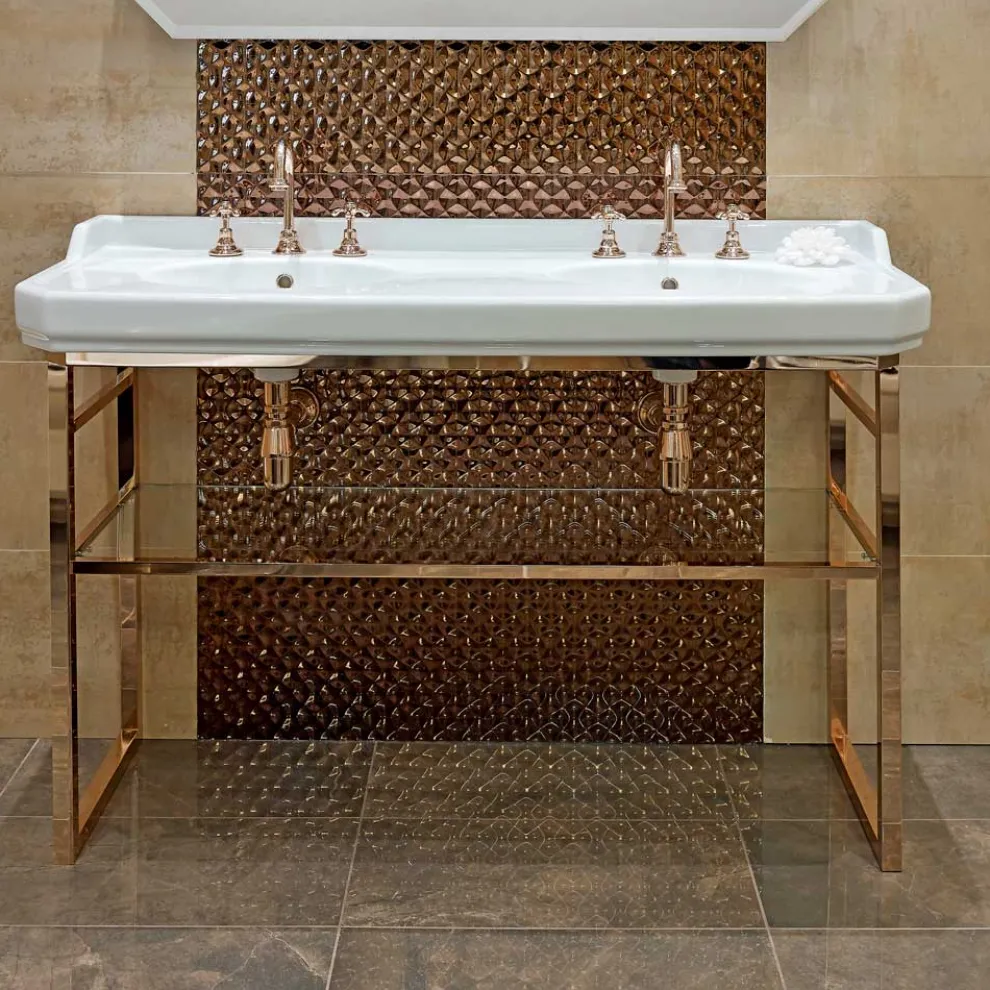 Badezimmerkonsole L 135 cm mit Doppelschale aus Keramik mit Füßen - Nausica