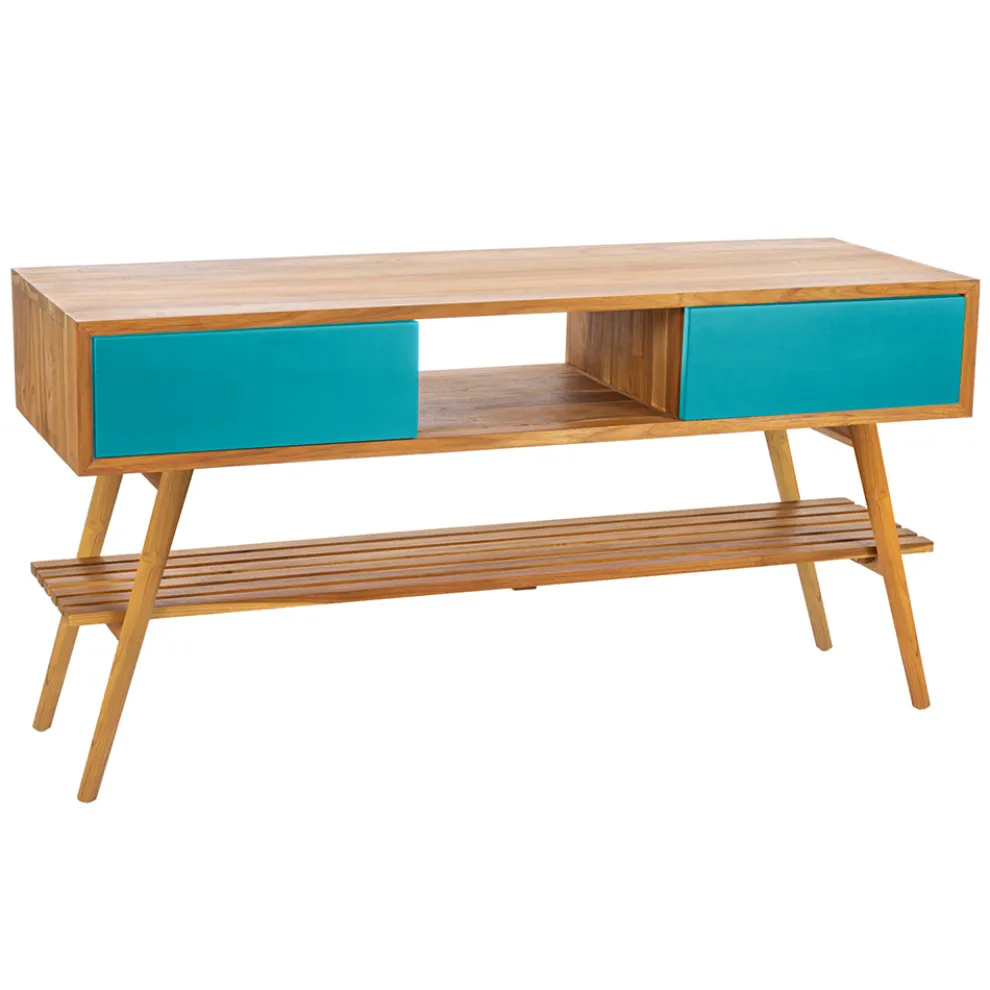 Badezimmermöbel-Komposition mit Schrank und Waschbecken aus natürlichem Teakholz - Georges