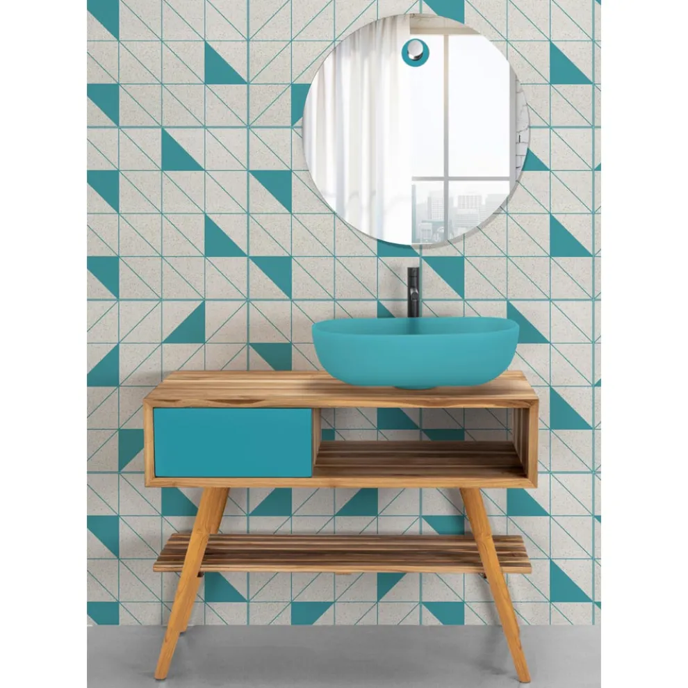 Badezimmermöbel-Komposition mit Teak-Bodenschrank und Zubehör - Sylviane