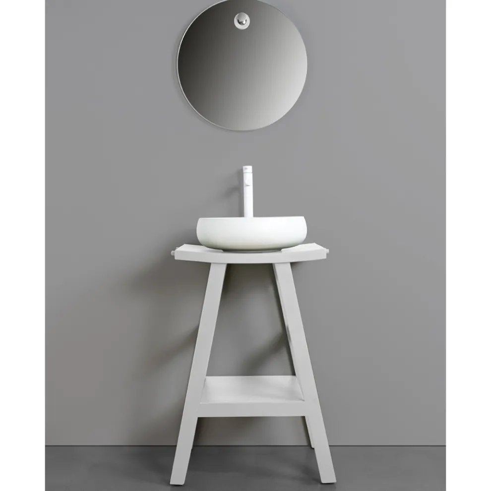 Badezimmerschrank aus mattweißem natürlichem Teakholz mit Handtuchhaken - Raomi