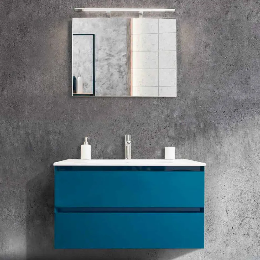 Badezimmerschrank 90 cm, Modernes Waschbecken und Spiegel - Becky