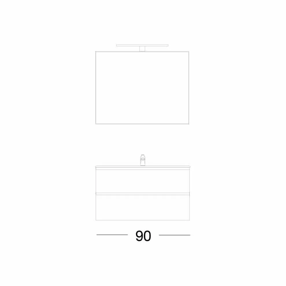 Badezimmerschrank 90 cm, Modernes Waschbecken und Spiegel - Becky