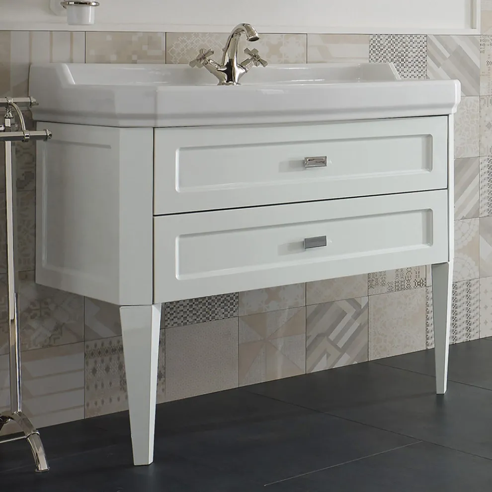 Badezimmerschrank mit zwei Schubladen und Keramikwaschbecken, hergestellt in Italien – Rom