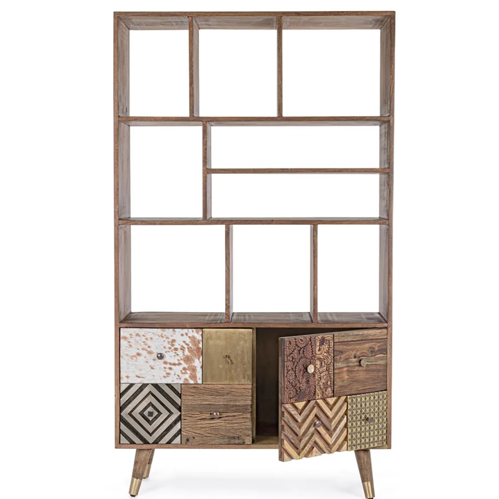 Bücherregal für Wohnzimmer aus Mangoholz und recycelten Homemotion-Türen - Auriel