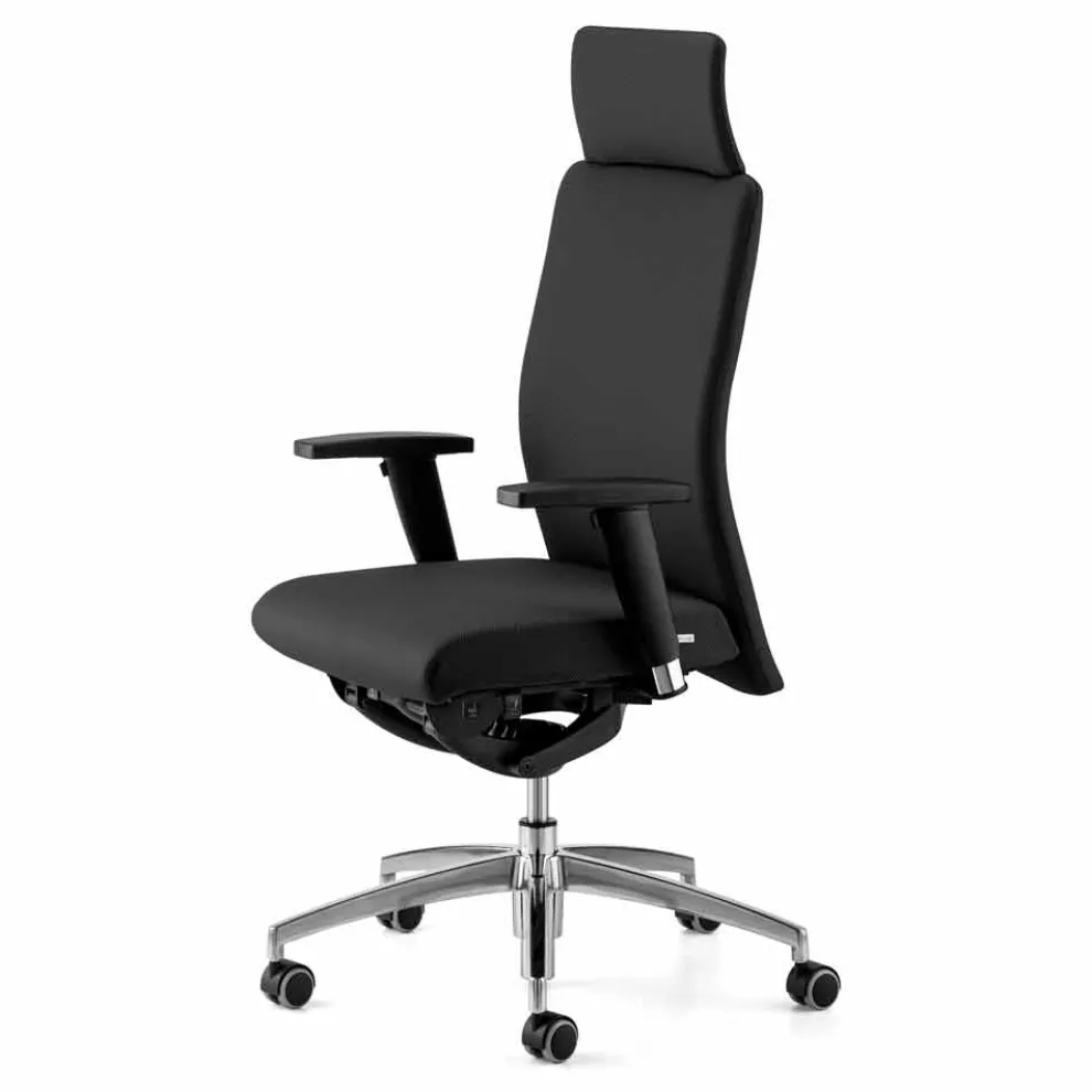 Drehbarer ergonomischer Design-Bürosessel mit Armlehnen und Kopfstütze - Romolo