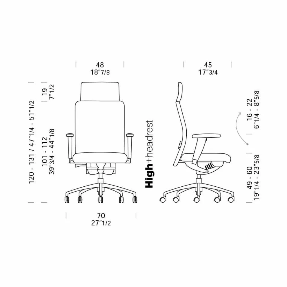 Drehbarer ergonomischer Design-Bürosessel mit Armlehnen und Kopfstütze - Romolo