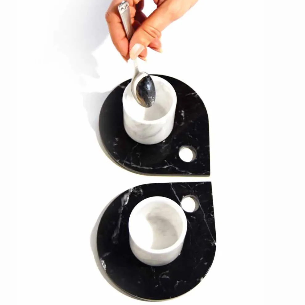 Kaffeeservice aus Carrara-Marmor und modernem Marquinia Made in Italy - Gardasee