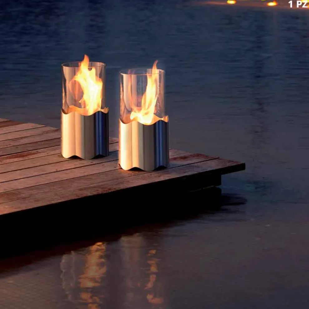 Bio Ethanol Tischkamin aus Stahlblech und Glas Leon Design