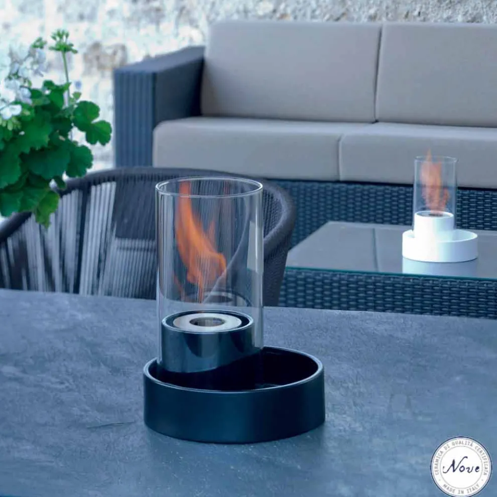 Bio Ethanol Tischkamin aus Keramik und Glas Jim Fackel Modell