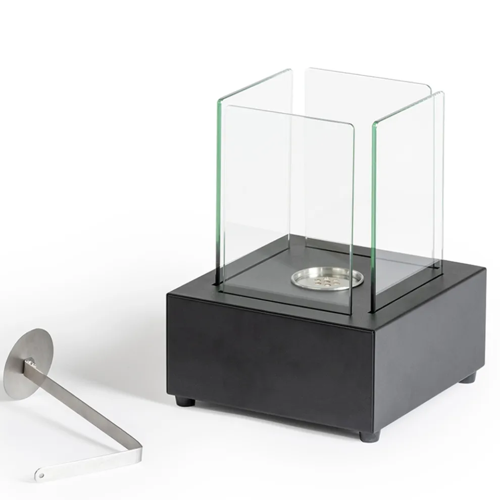 Bio-Tischkamin aus gehärtetem Glas mit Sockel aus schwarzem Metall - Coriano