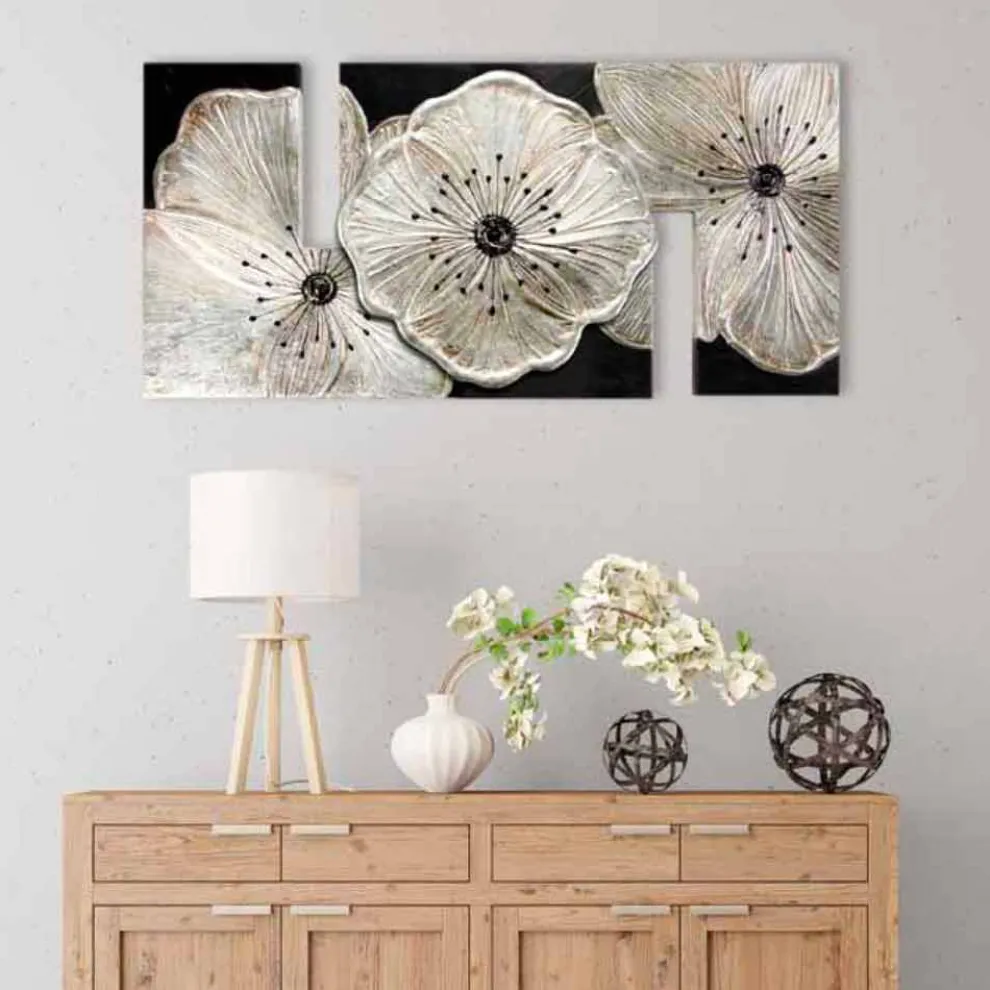 Blumen-Gemälde in modernem Design Petunia Argento klein Viadurini Decor