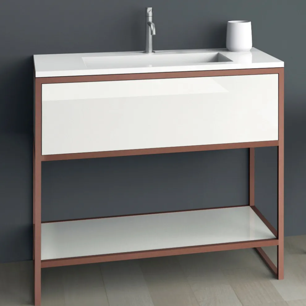 Boden Badezimmermöbel aus kupfernem Metall und weißem Mdf Made in Italy - Cizco