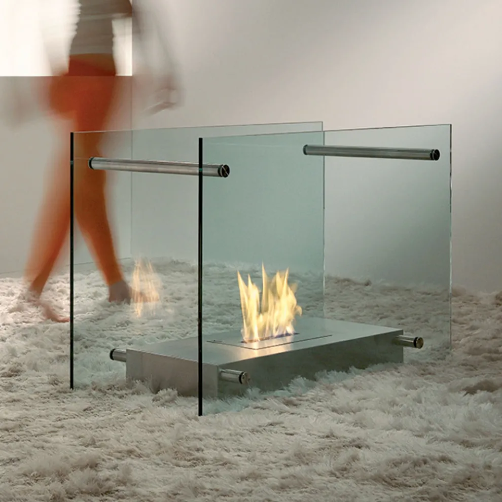 Boden Bioethanol Kamin in Glas und Stahl Design für Indoor - Edison