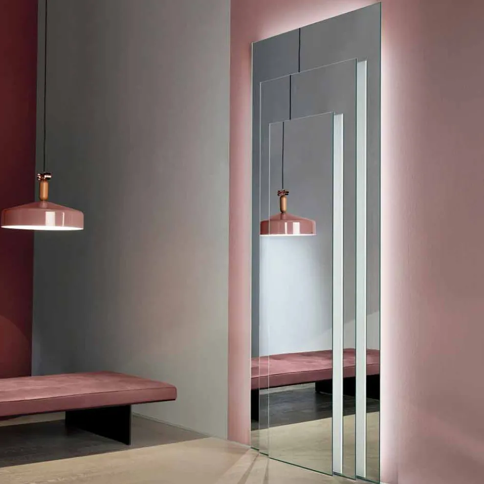 Boden-Wandspiegel mit LED-Licht und weißer Struktur, Luxus - Plaudio