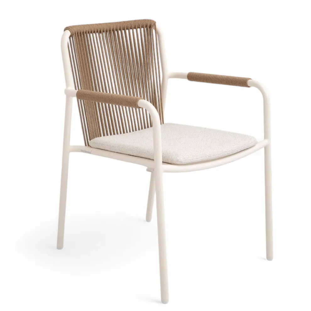 Outdoor-Sessel aus beigem Aluminium und Terra-Seil - Luxe