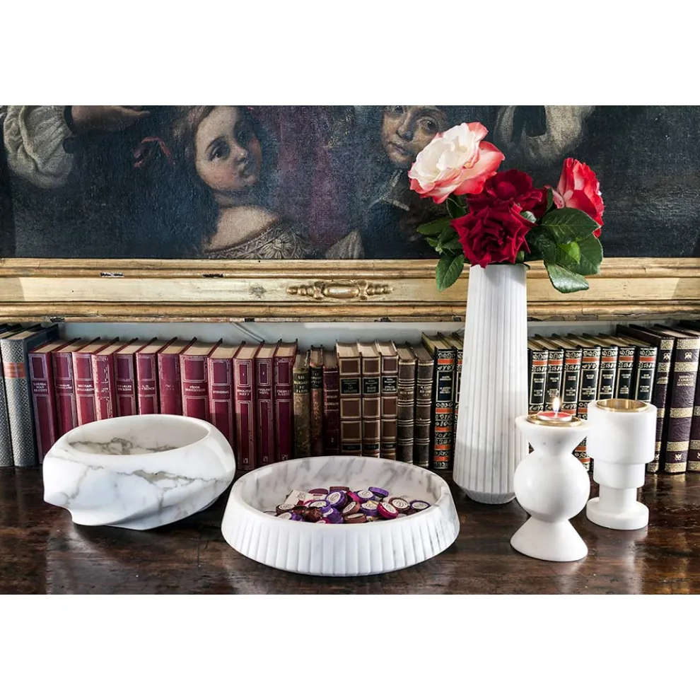 Design Kerzenhalter aus Messing und weißem Carrara-Marmor Made in Italy - Bevis