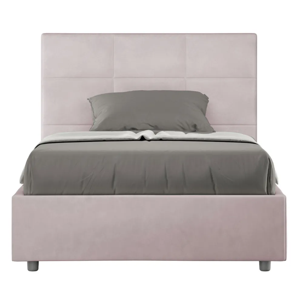 Bett 140x200 cm mit rechteckigem Kopfteil aus Mikrofaser Made in Italy - Brina