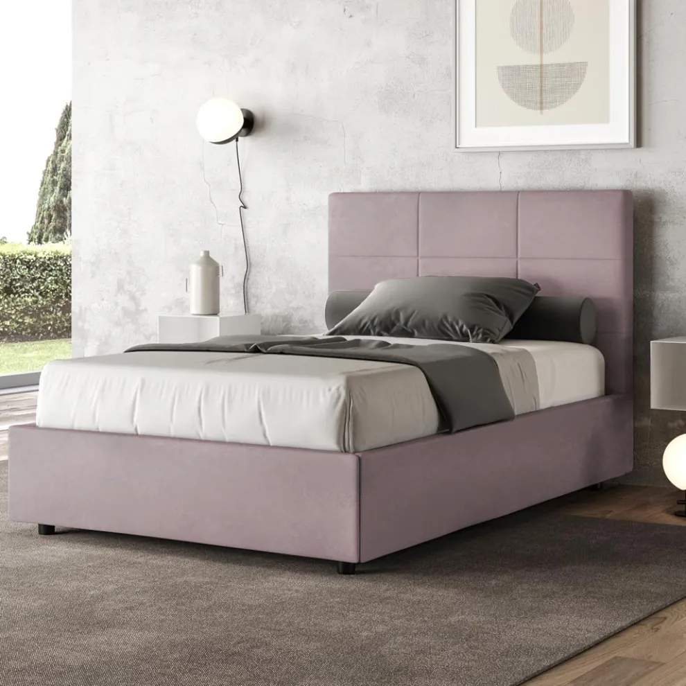 Bett 140x200 cm mit rechteckigem Kopfteil aus Mikrofaser Made in Italy - Brina