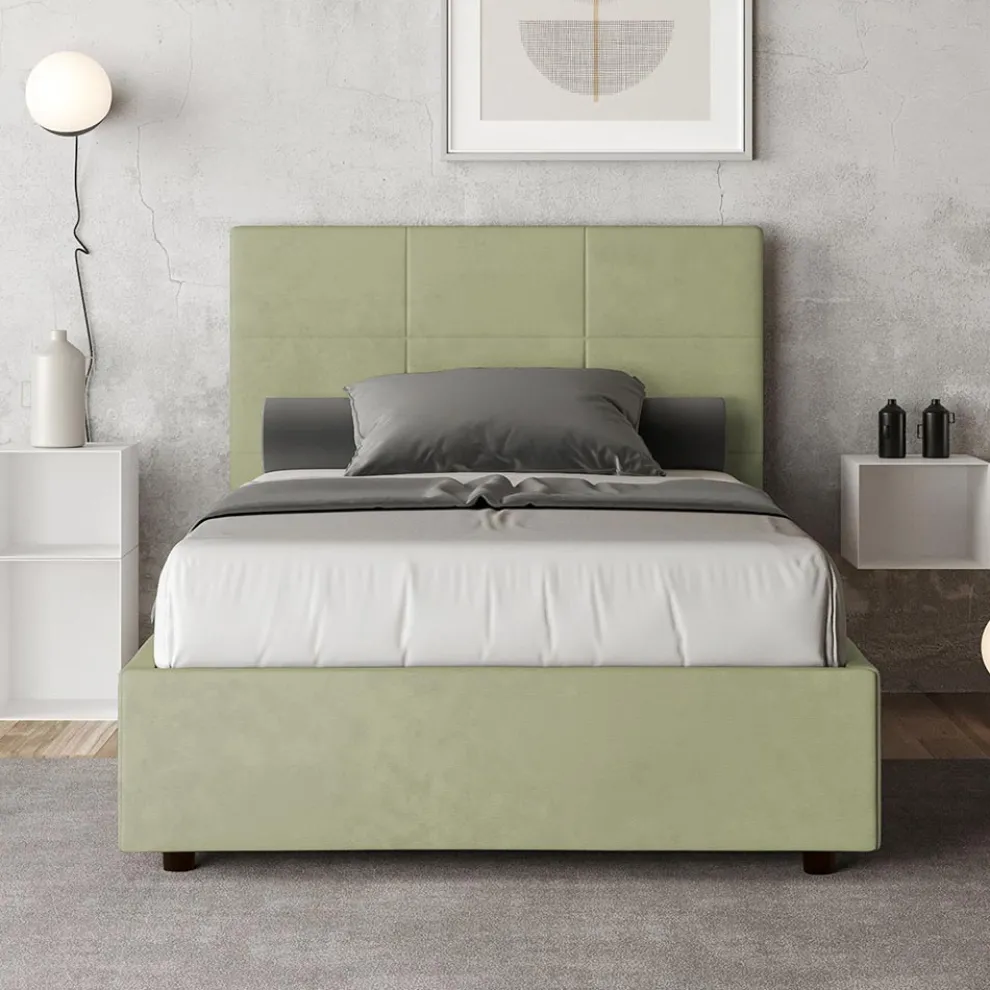 Bett 140x200 cm mit rechteckigem Kopfteil aus Mikrofaser Made in Italy - Brina