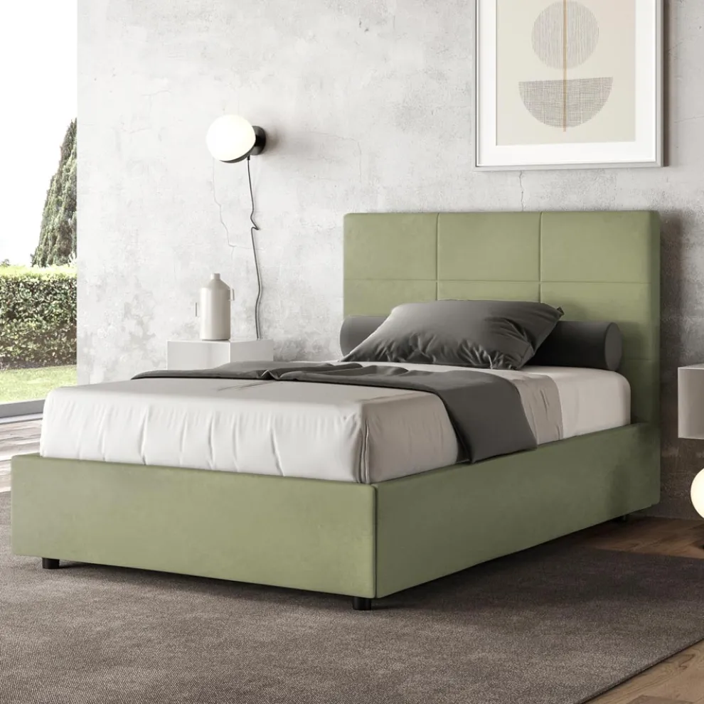 Bett 140x200 cm mit rechteckigem Kopfteil aus Mikrofaser Made in Italy - Brina