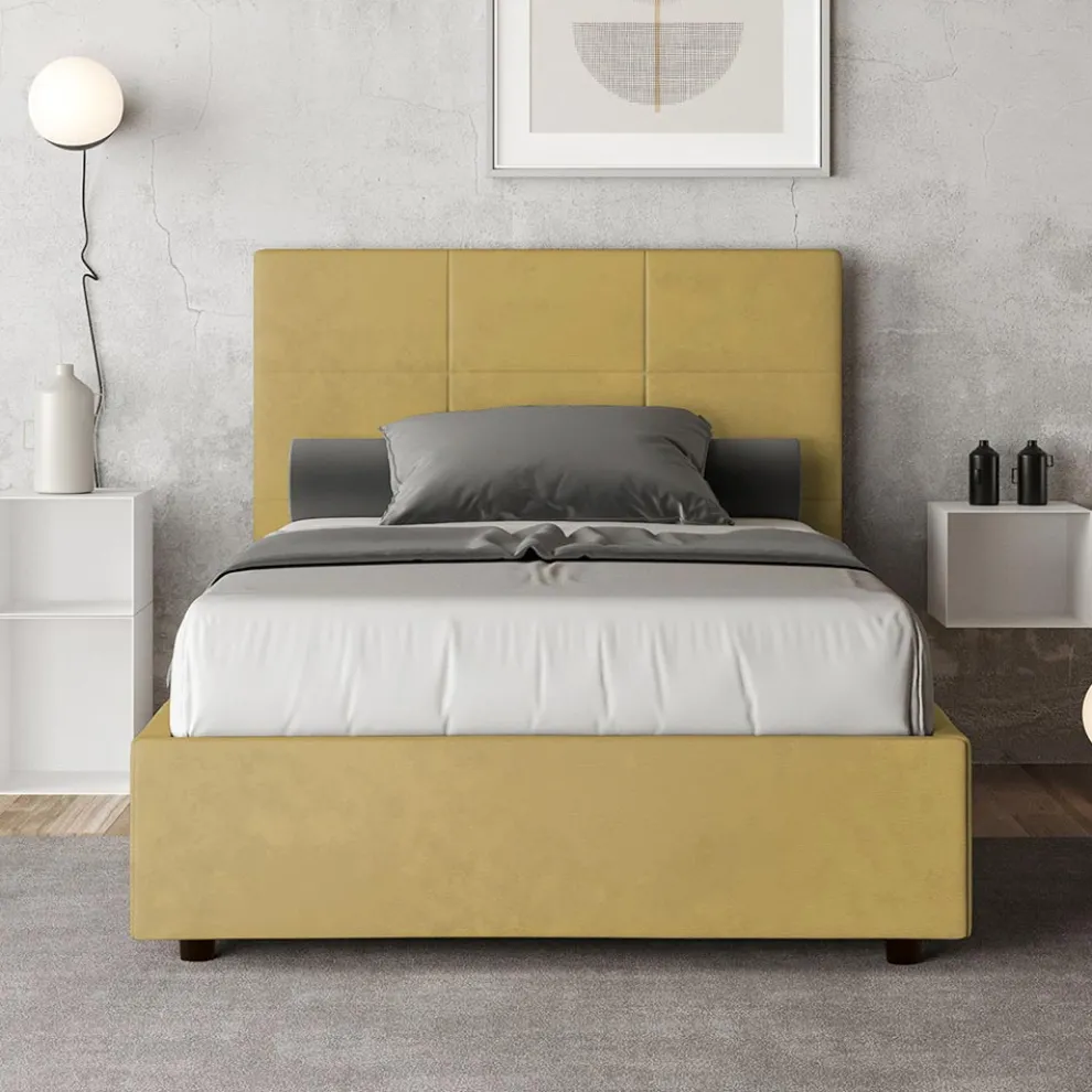 Bett 140x200 cm mit rechteckigem Kopfteil aus Mikrofaser Made in Italy - Brina